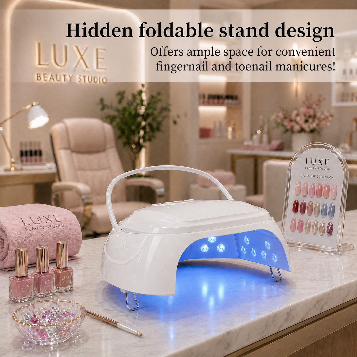PNKVOK 126W Professional Cordless UV LED Nail Lamp, Cures Black & Dark Gel Polish Completely, Rechargeable Nail Light Dryer with 45 Dual-Wavelength Beads (365 - 405nm), 4 Timer Setting for Salon Home