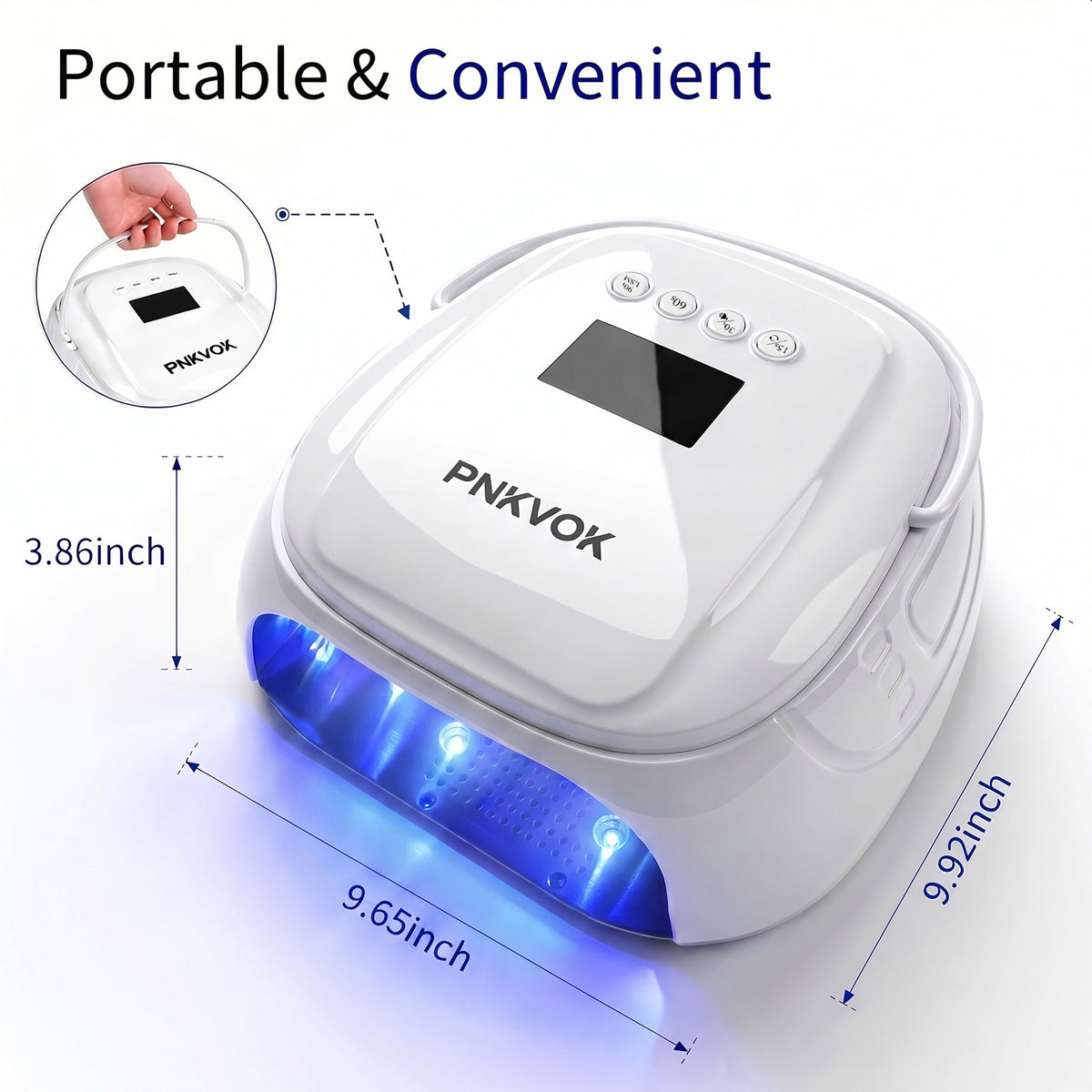 PNKVOK 126W Professional Cordless UV LED Nail Lamp, Cures Black & Dark Gel Polish Completely, Rechargeable Nail Light Dryer with 45 Dual-Wavelength Beads (365 - 405nm), 4 Timer Setting for Salon Home