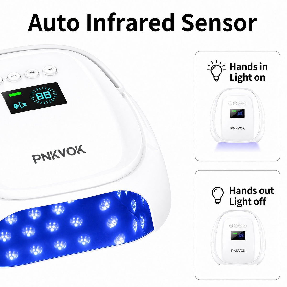 PNKVOK 126W Professional Cordless UV LED Nail Lamp, Cures Black & Dark Gel Polish Completely, Rechargeable Nail Light Dryer with 45 Dual-Wavelength Beads (365 - 405nm), 4 Timer Setting for Salon Home