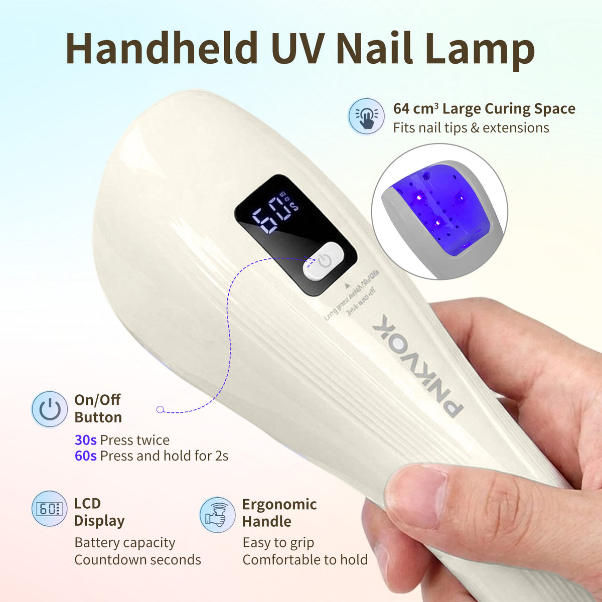 PNKVOK Handheld Auto Sensor UV LED Rechargeable Nail Dryer Mini Portable UV Lamp with LCD Display, for All Gel Nail Polish at Salon & Home DIY